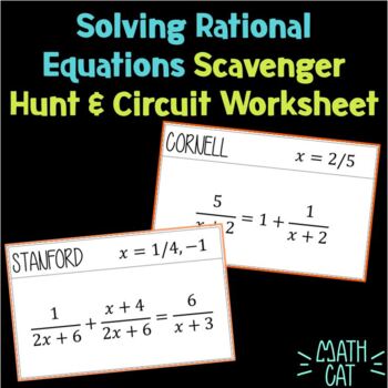 Preview of Solving Rational Equations Scavenger Hunt & Circuit Worksheet