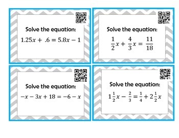 Preview of Solving Rational Equations Task Cards *QR Codes*
