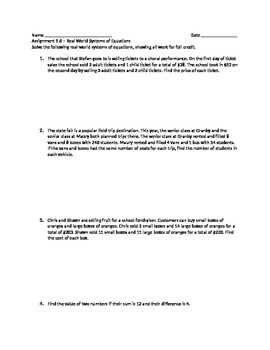 Solving Systems of Equations Real World Problems