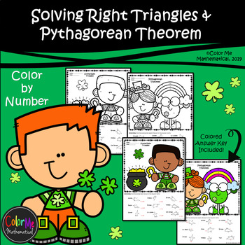 Preview of Solving Right Triangles & Pyth Thm. St. Patrick's Day Color Sheets BUNDLE