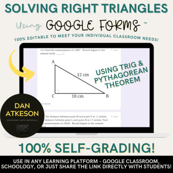 Preview of Solving Right Triangles Quiz Using Google Forms™