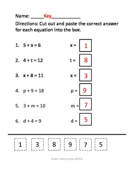 Solving Simple Equations Activity Packet by Simple Teaching Ideas