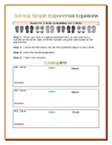 Solving Simple Exponential Equations:  Examples, Handout & Practice (Editable)