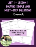 Solving Simple and Multi Step Equations - Homework
