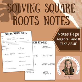 Preview of Solving Square Roots Notes (INB)