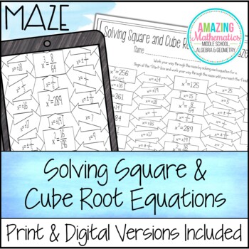 Preview of Solving Square and Cube Root Equations Worksheet - Maze Activity