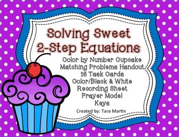 Preview of Solving Sweet 2-Step Equations Math Packet with Cupcakes