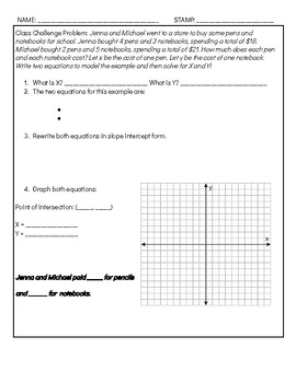 Preview of Solving System of Equations: Graphing : Exit Ticket Class Challenge Problem