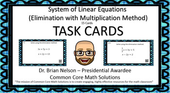 Preview of Solving System of Equations using Elimination with Multiplication Task Cards