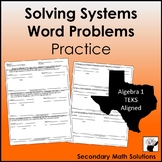 Solving Systems Word Problems Practice