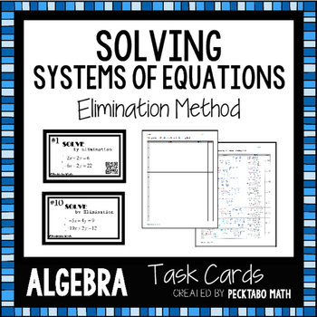 Preview of Solving Systems of Equations by Elimination ALGEBRA Task Cards with QR codes