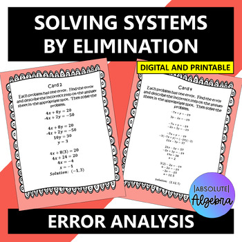 Preview of Solving Systems by Elimination Error Analysis with Google Forms and Printable