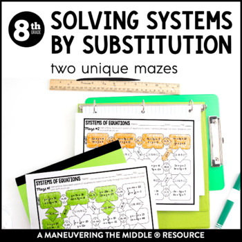 Preview of Solving Systems of Equations by Substitution Activity | 8th Grade Math Mazes