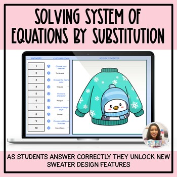 Preview of Solving Systems by Substitution Ugly Sweater Christmas winter math activity