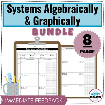 Preview of Solving Systems of Equations Algebraically and Graphically Worksheet Bundle