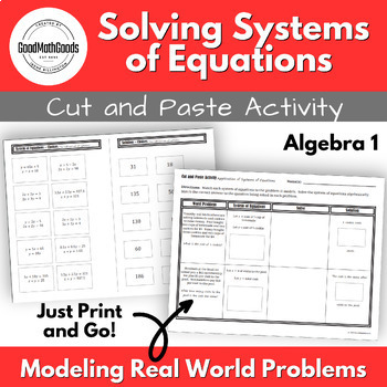 Preview of Solving Systems of Equations Word Problems | Cut and Paste Activity