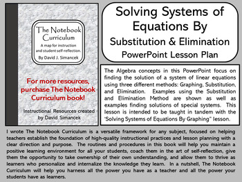 Preview of Solving Systems of Equations By Substitution & Elimination - Notebook Curriculum