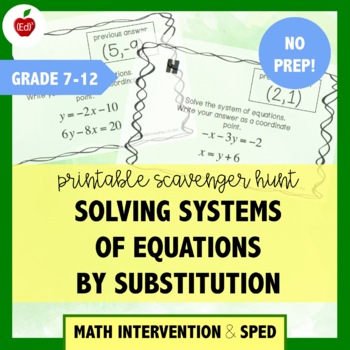 Preview of Solving Systems of Equations By Substitution | Printable Scavenger Hunt