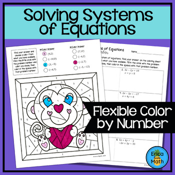 Preview of Solving Systems of Equations Color by Number Activity (Valentine's Day)