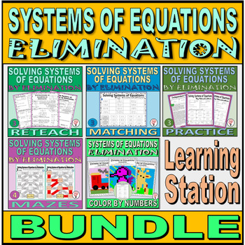 Preview of Solving Systems of Equations Elimination - Learning Station Resource Pack BUNDLE