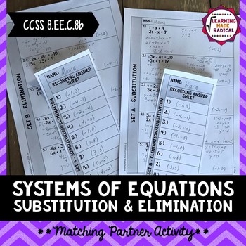 Preview of Systems of Equations- Elimination & Substitution Partner Activity