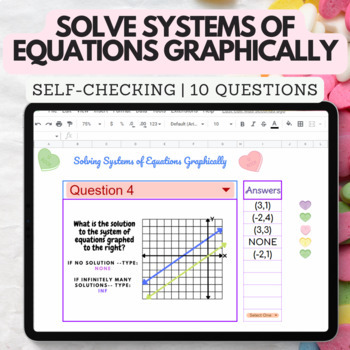 Preview of Solving Systems of Equations Graphically |Self-Checking | Valentine's Day Themed