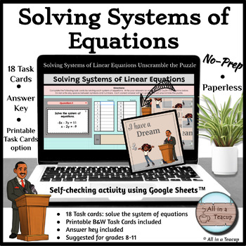 Preview of Solving Systems of Equations MLK Unscramble the Puzzle Activity