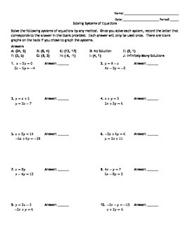 Solving Systems of Equations Matching Worksheet by aes0403 | TpT