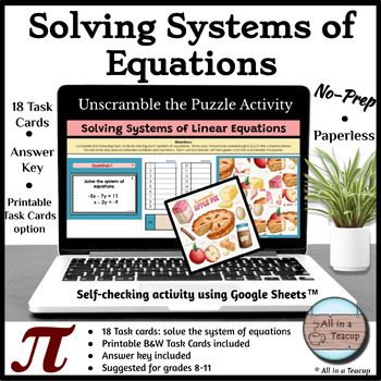 Preview of Solving Systems of Equations Pie or Pi Day Unscramble the Puzzle Activity