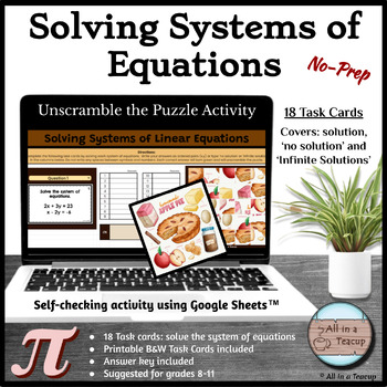 Preview of Solving Systems of Equation Pie or Pi Day V2 Unscramble Puzzle Activity 
