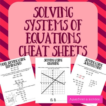 Preview of Solving Systems of Equations Reference Sheets/Cheat Sheets