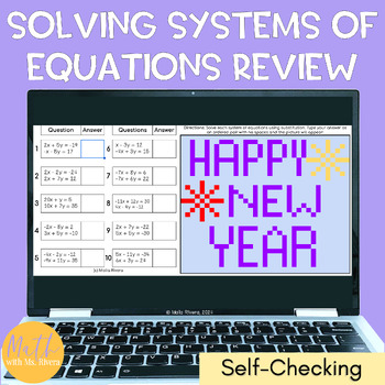 Preview of Solving Systems of Equations Review Digital Pixel Art New Years Eve Algebra 1