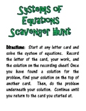 Solving Systems of Equations Scavenger Hunt with Recording Sheet