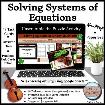 Preview of Solving Systems of Equation St-Patrick's Day Unscramble Puzzle Activity