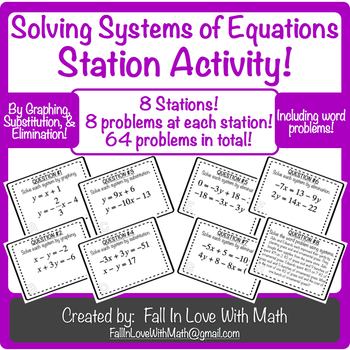 Preview of Solving Systems of Equations Station Activity!