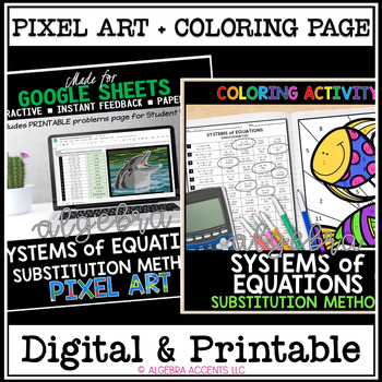 Preview of Systems of Equations Substitution Method Coloring Activity and Digital Pixel Art