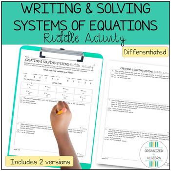 Preview of Solving Systems of Equations Word Problems Activity Differentiated Riddle