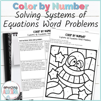 Preview of Solving Systems of Equations Word Problems Coloring Activity
