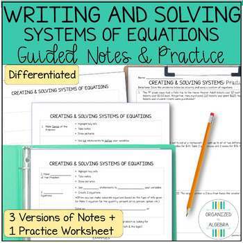 Preview of Solving Systems of Equations Word Problems Differentiated Guided Notes Worksheet