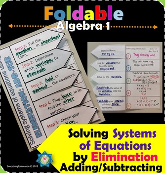Preview of Solving Systems of Equations by Elimination (Add/Sub) Foldable PDF+EASEL