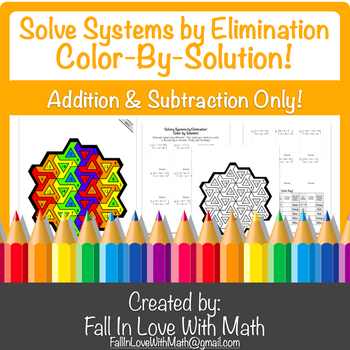 Preview of Solving Systems of Equations by Elimination (Add/Subtract) Color-By-Number!