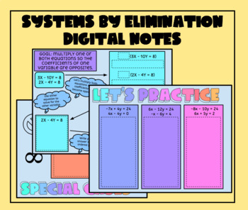 Preview of Solving Systems of Equations by Elimination Digital Notes