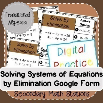 Preview of Solving Systems of Equations by Elimination Google Form (Digital)