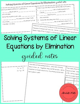 Preview of Solving Systems of Linear Equations by Elimination Guided Notes