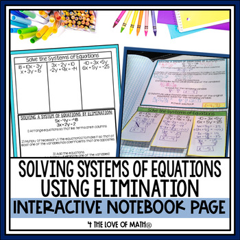 Preview of Solving Systems of Equations by Elimination: Interactive Notebook Pages