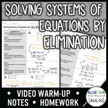 Preview of Solving Systems of Equations by Elimination Lesson | Warm-Up | Guided Notes