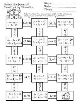 Solving Systems of Equations by Elimination Maze by Ayers Math Flairs