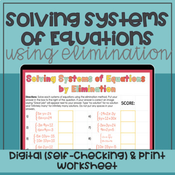 Preview of Solving Systems of Equations by Elimination Self-Checking Practice