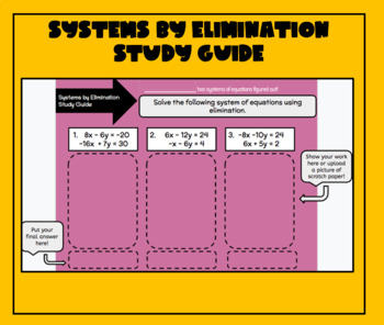 Preview of Solving Systems of Equations by Elimination Study Guide