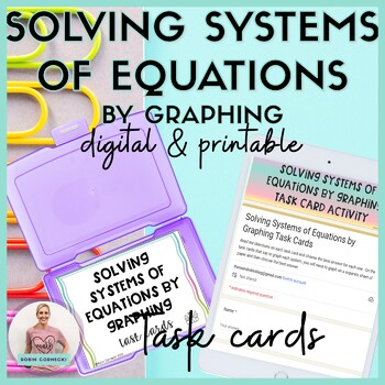 Preview of Solving Systems of Equations by Graphing Task Cards Digital|Printable Algebra